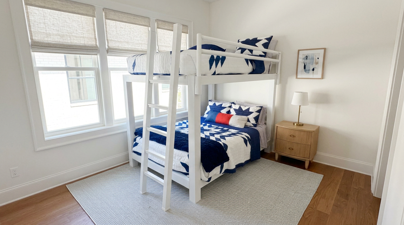 Bedroom with queen bunk beds
